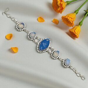 Triplet Opal S925 Sterling Silver Adjustable Elegant Bracelet Boho Chic Ethnic